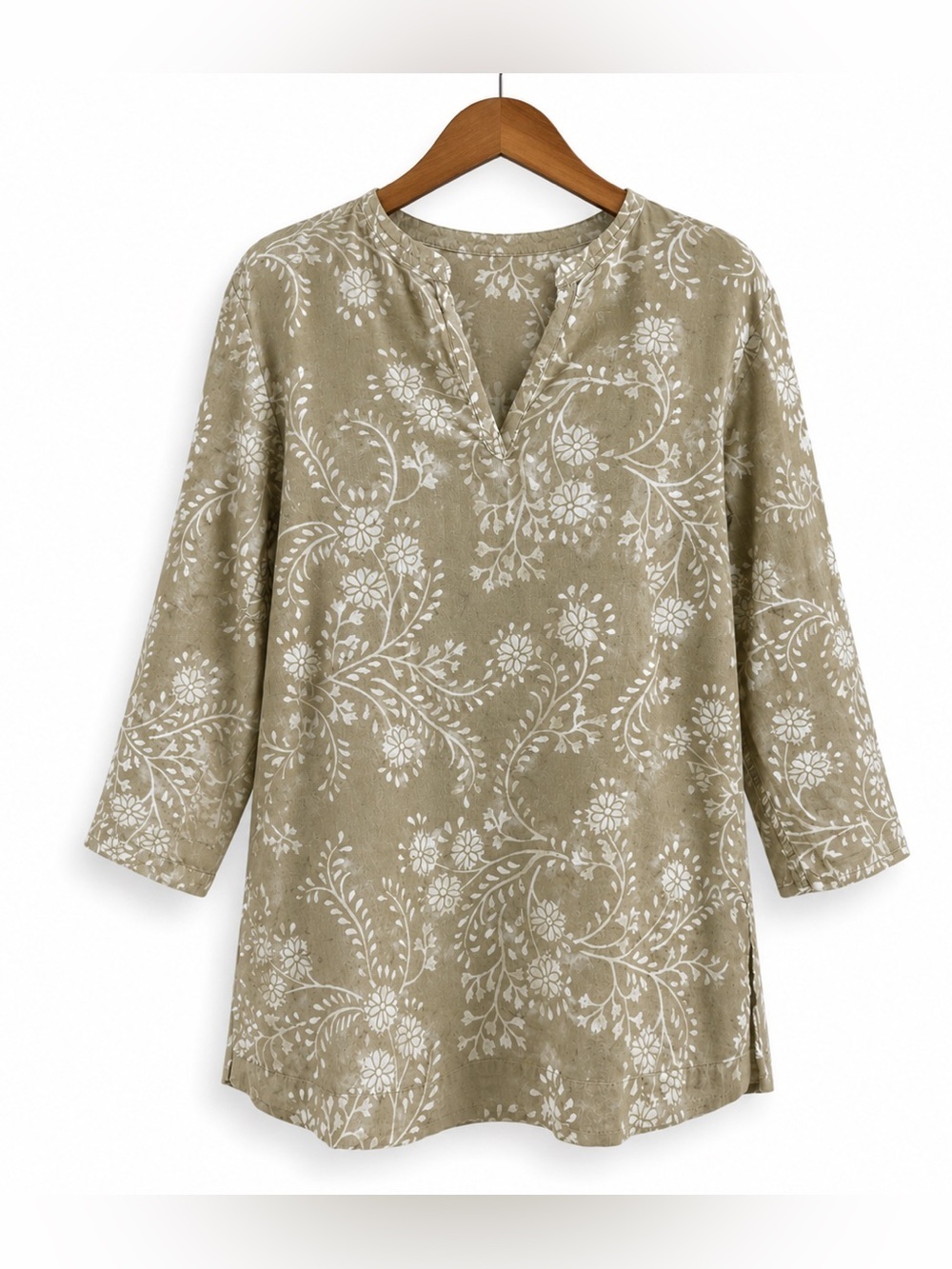 Columbia | Split Neck Daisy Long Sleeve 100% Cotton Tunic Top Beach Coverup M - Picture 9 of 9